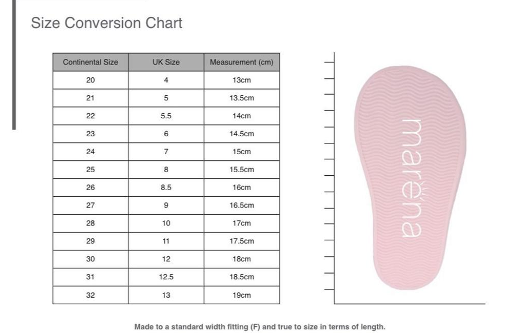 Marena Jelly Sandals Size Chart