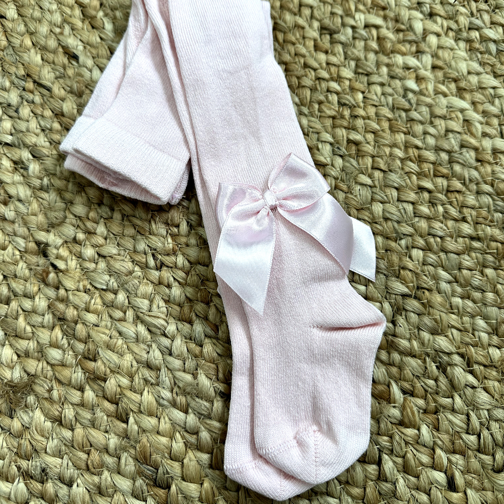 Meia Pata Baby Pink Satin Bow Tights