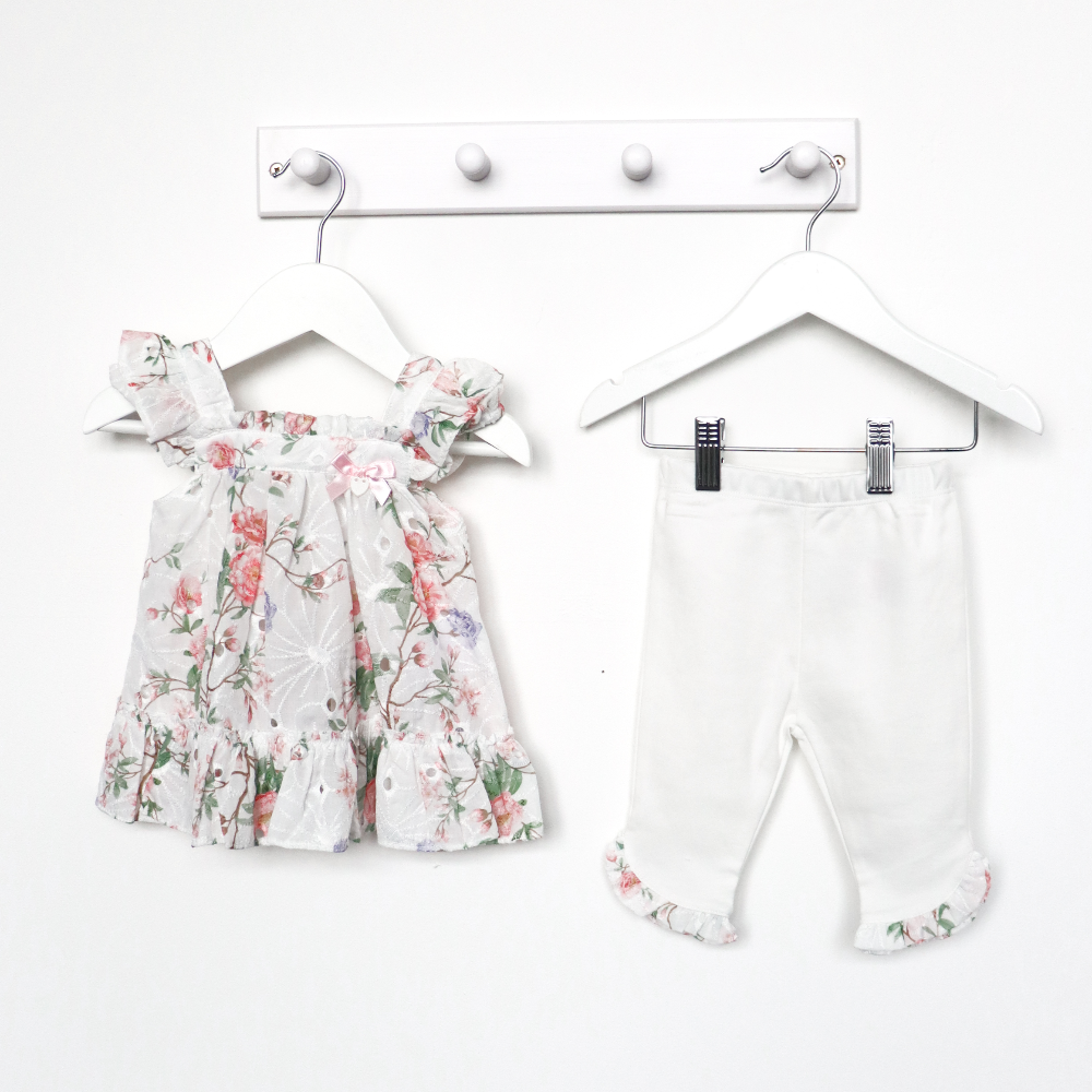 Mintini Girls Floral Top & White Leggings Set