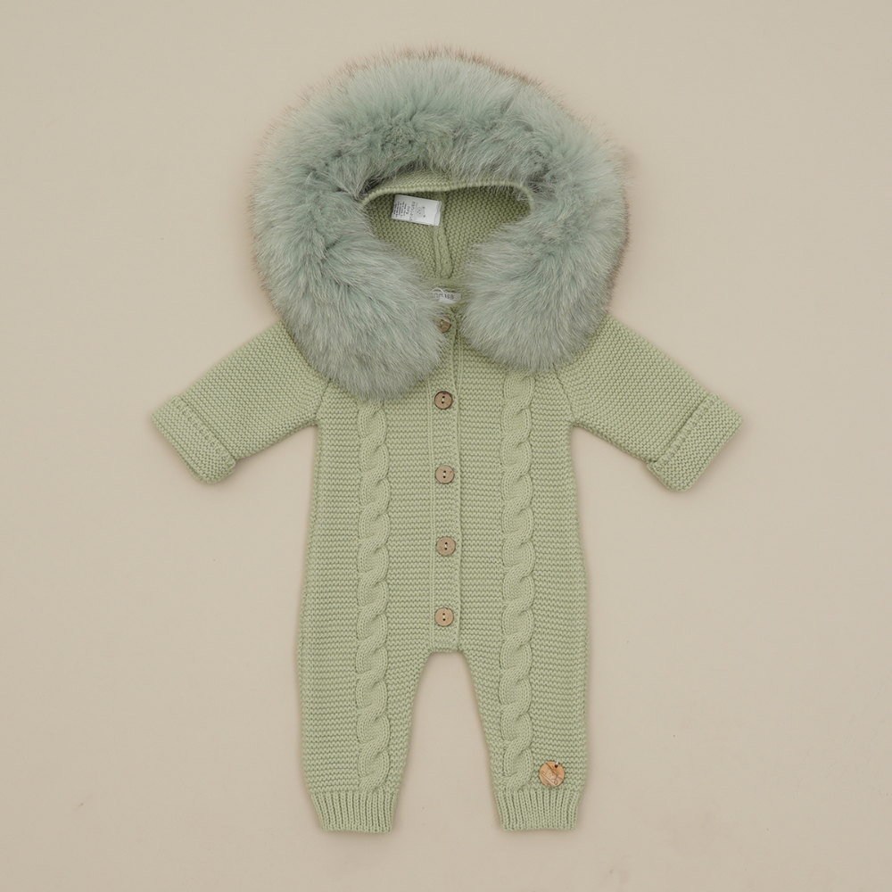 Pangasa Autumn Green Footless Faux Fur Pramsuit