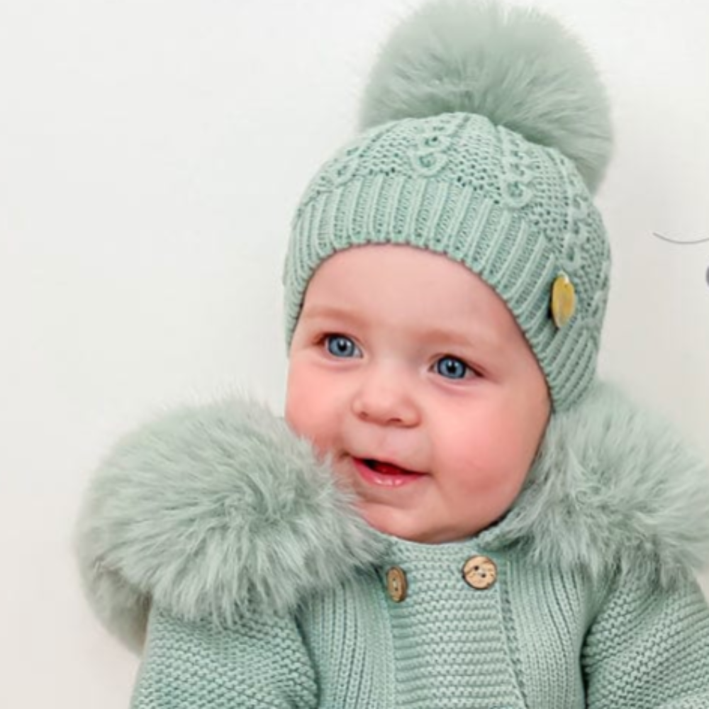 Pangasa Soft Green Faux Fur Cable Knit Hat