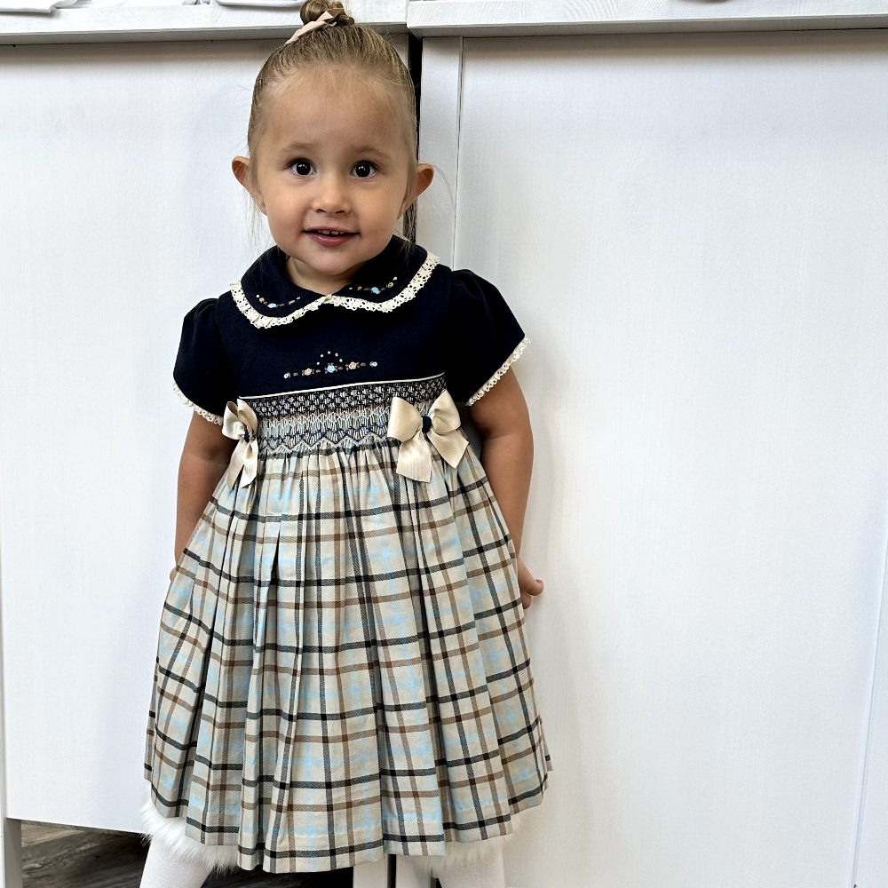 Pretty Originals Girls Navy Check Dress