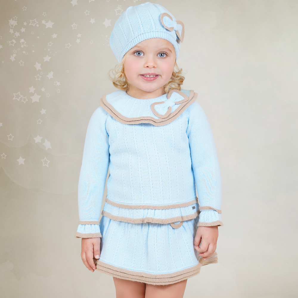 New In Rahigo Girls Baby Blue & Camel 2 Piece Set