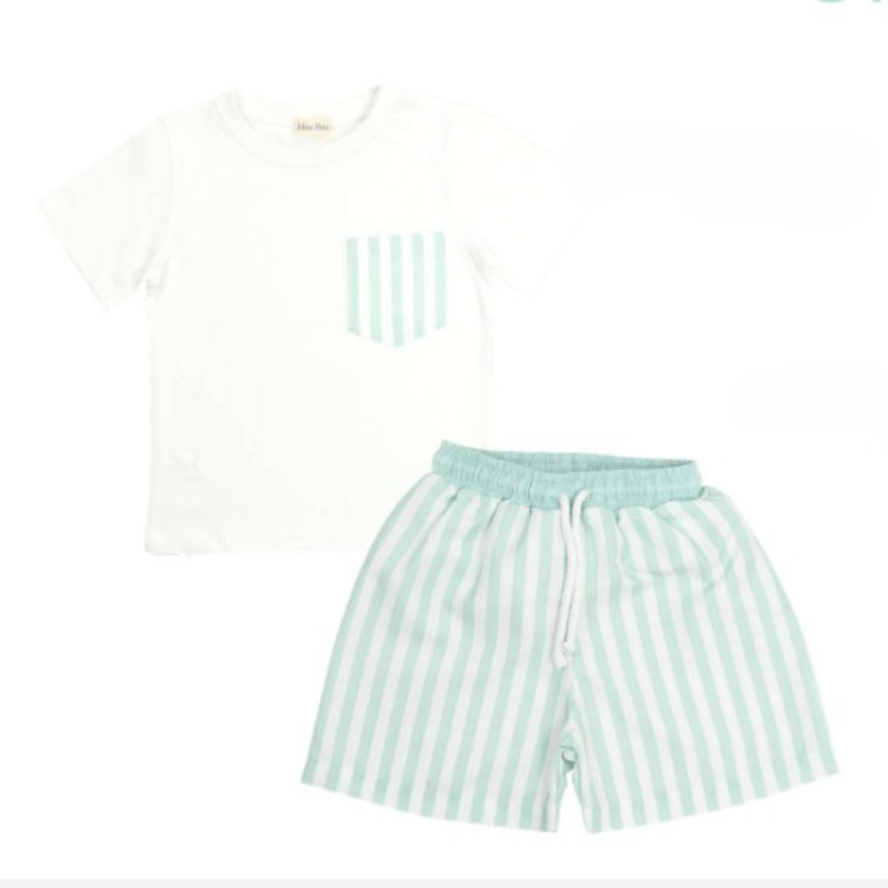 Meia Pata Boys Mint Stripe T-Shirt & Swimming Shorts SS26