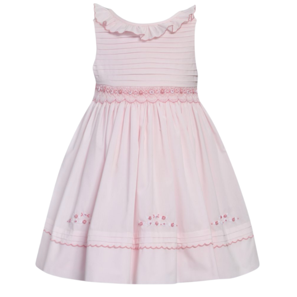 Sarah Louise Girls Pink Smocked Sleeveless Dress