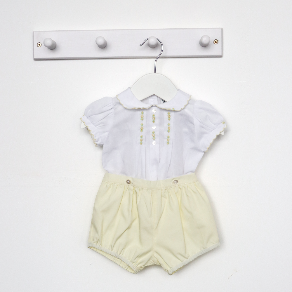 Sarah Louise Girls Smocked Blouse & Lemon Shorts Set