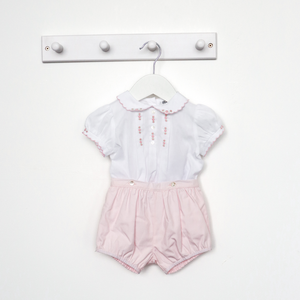 Sarah Louise Girls Smocked Blouse & Pink Shorts Set