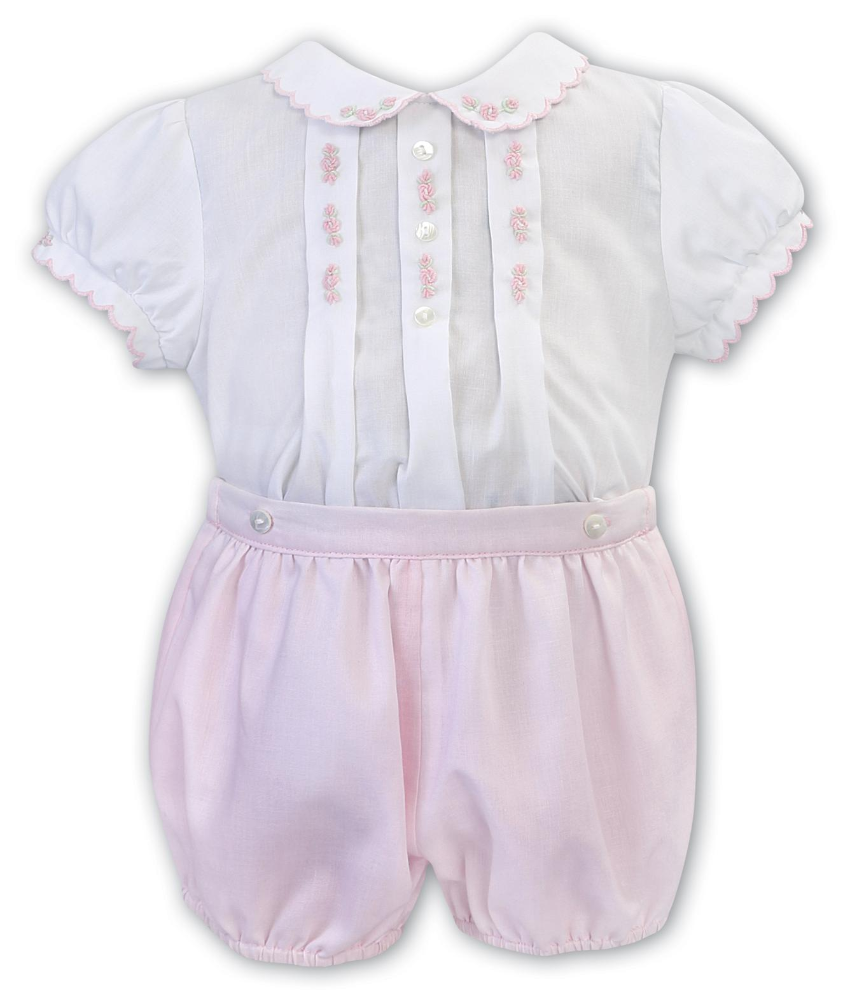 Sarah Louise Girls Smocked Blouse & Pink Shorts Set