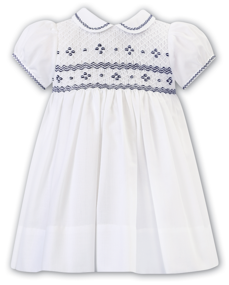 Sarah Louise Girls White & Navy Dress