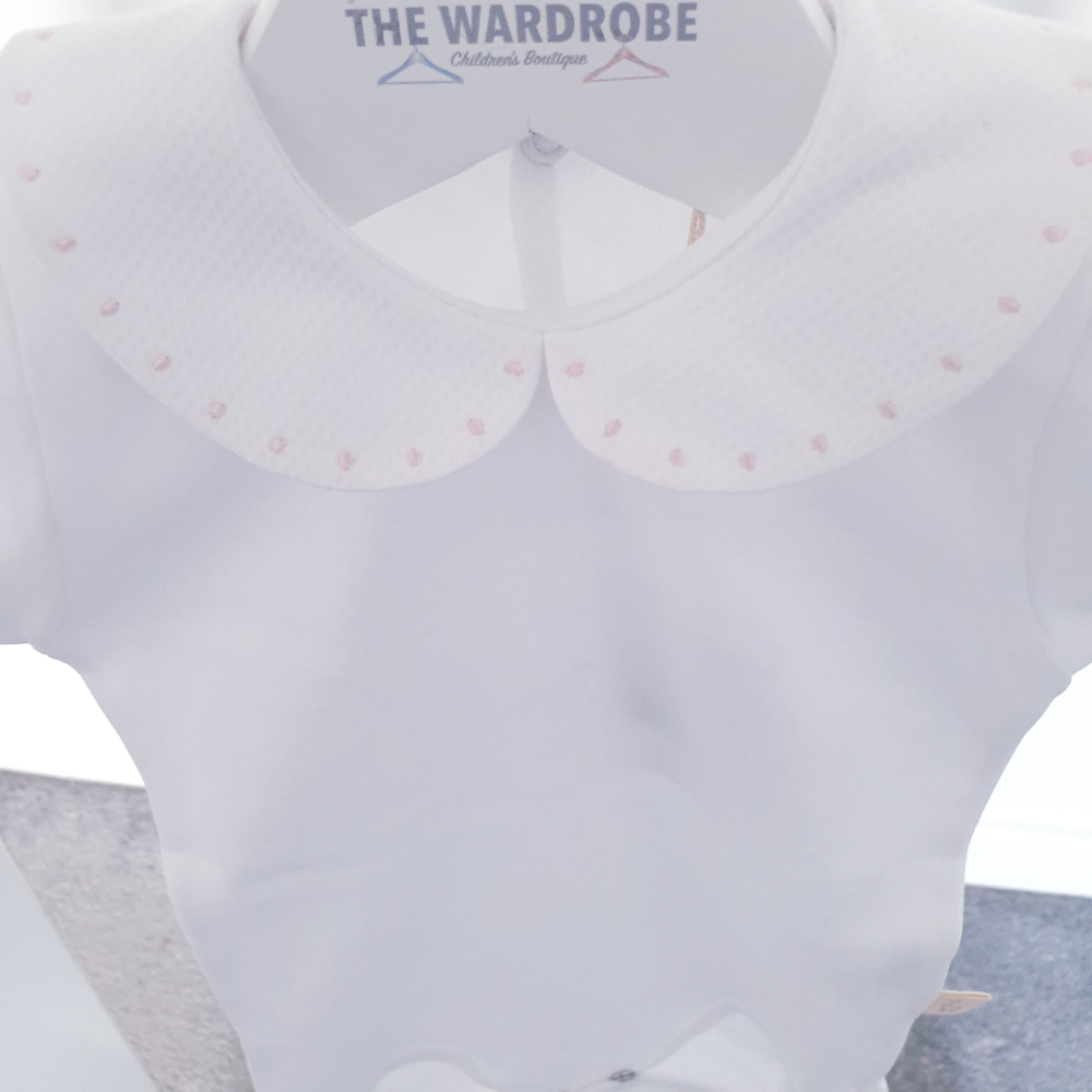 Baby Gi White Long Sleeved Bodysuit with Pink Polka Dot Collar