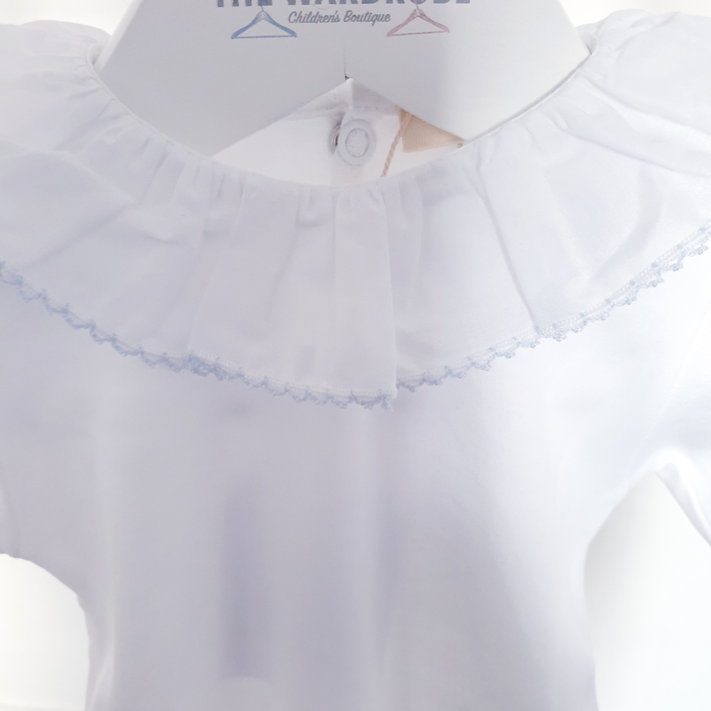 Baby Gi White Long Sleeved Bodysuit with Blue Frill Collar