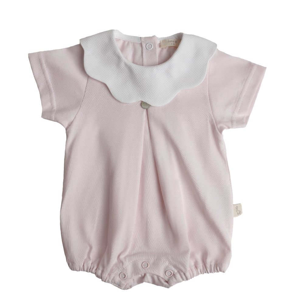 Baby Gi Pink Cotton Romper with Pique Collar