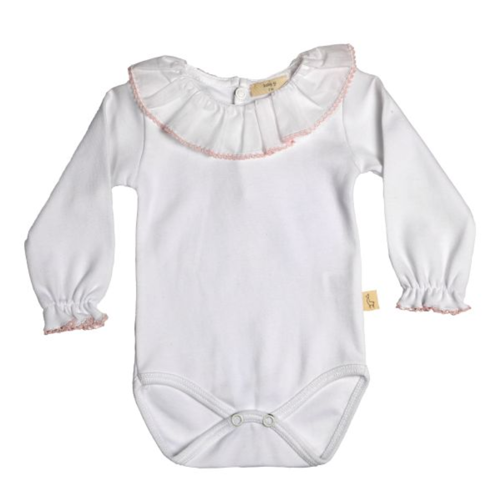 Baby Gi Long Sleeved Bodysuit with Pink Frill Collar