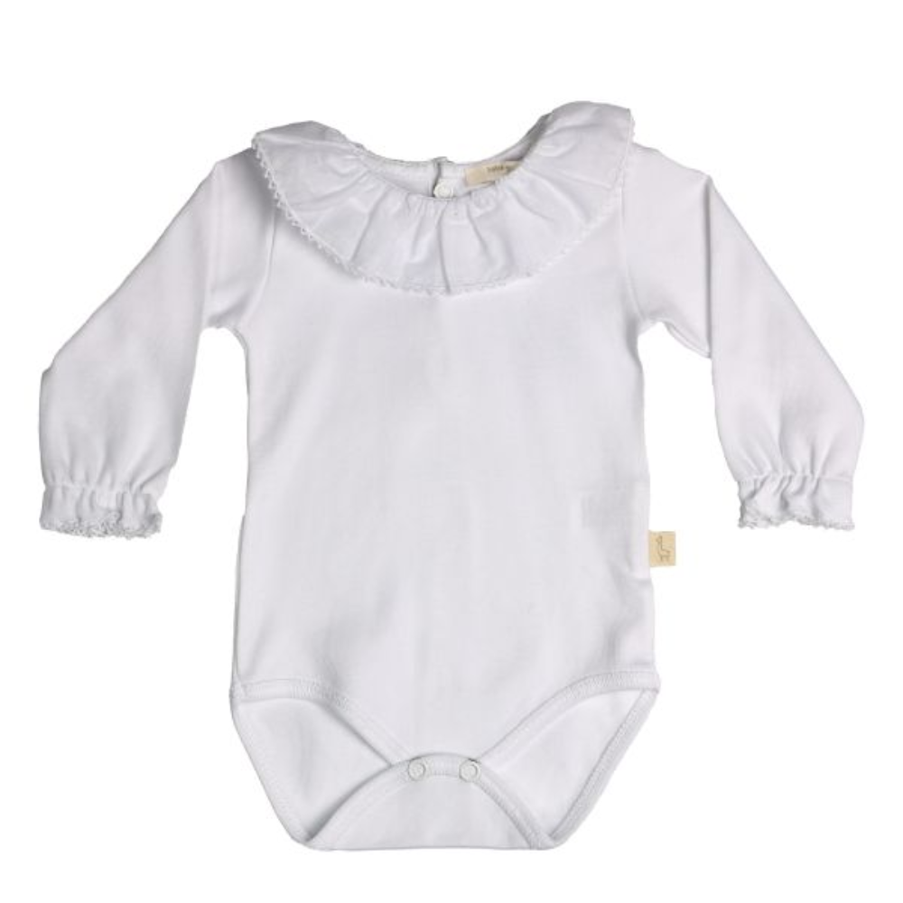 Baby Gi White Long Sleeved Bodysuit with Frill Collar