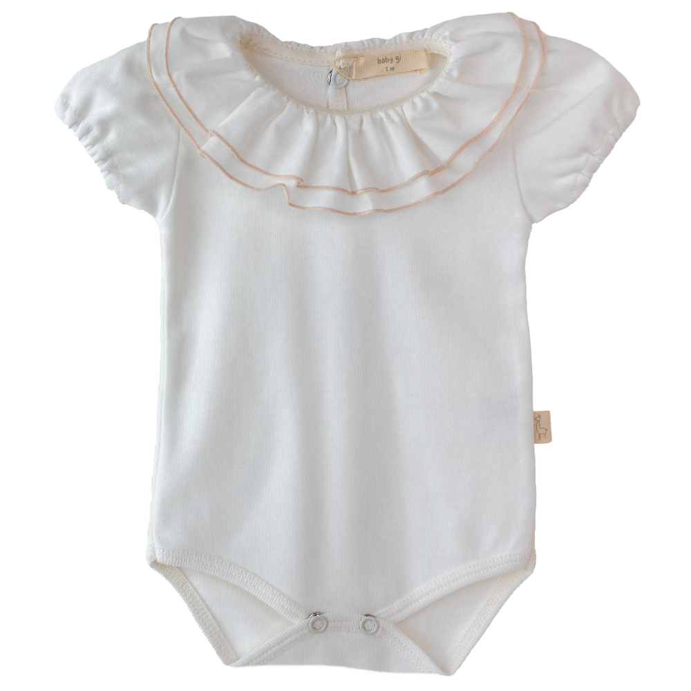 Baby Gi Ruffled Ivory & Sand Short Sleeve Cotton Bodysuit
