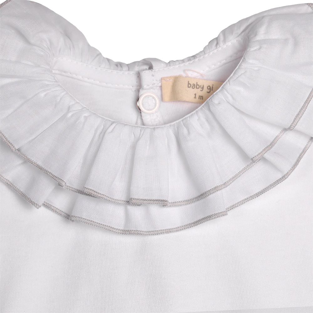 Baby Gi Girls Ruffled White Short Sleeve Cotton Bodysuit