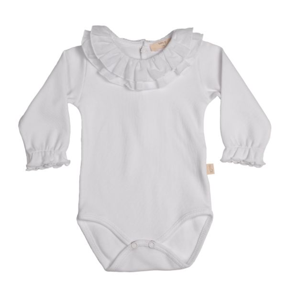 Baby Gi White Long Sleeved Bodysuit with Double White Frill Collar