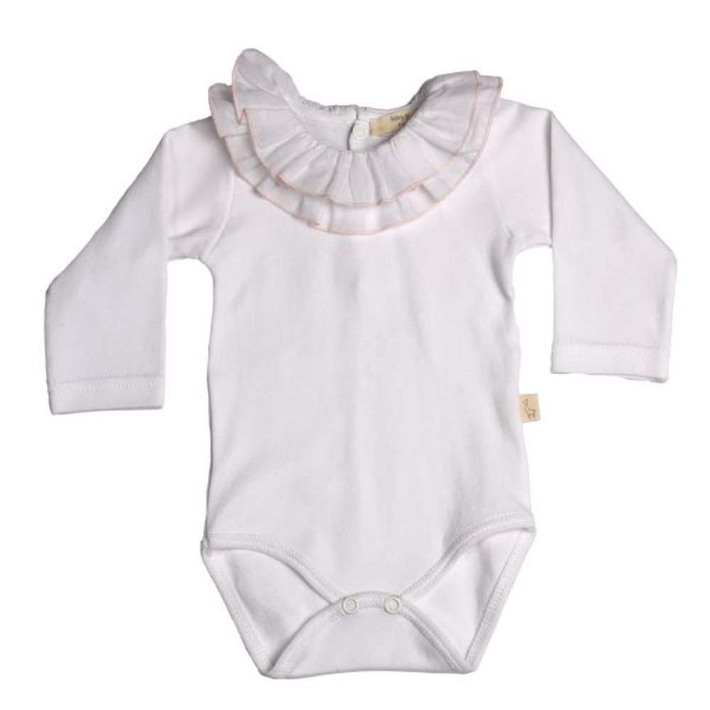 Baby Gi White Long Sleeved Bodysuit with Double Pink Frill Collar