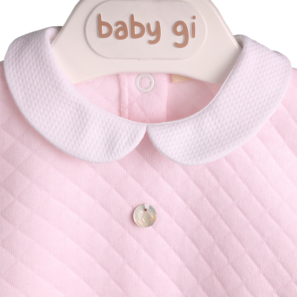 Baby Gi Girls Pink Jacquard Sleepsuit