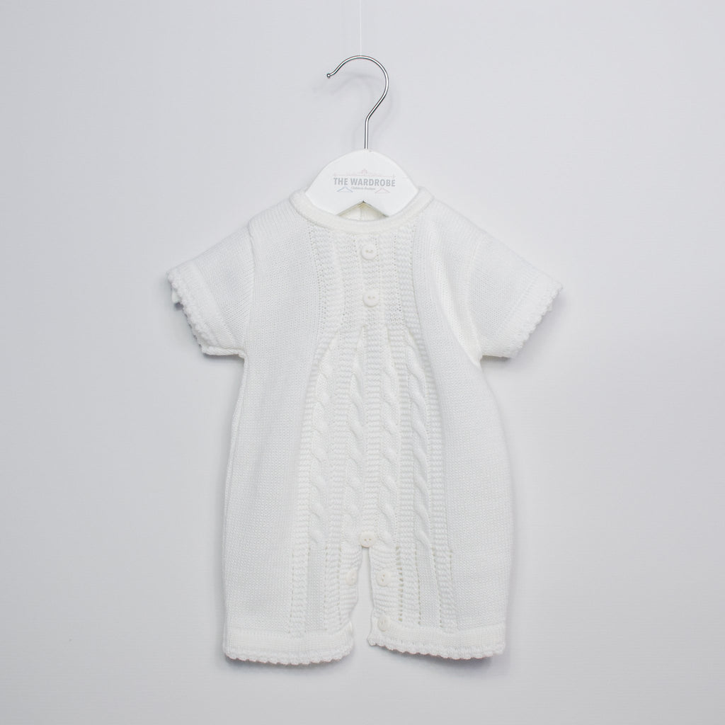 Unisex Cable White Knitted Romper