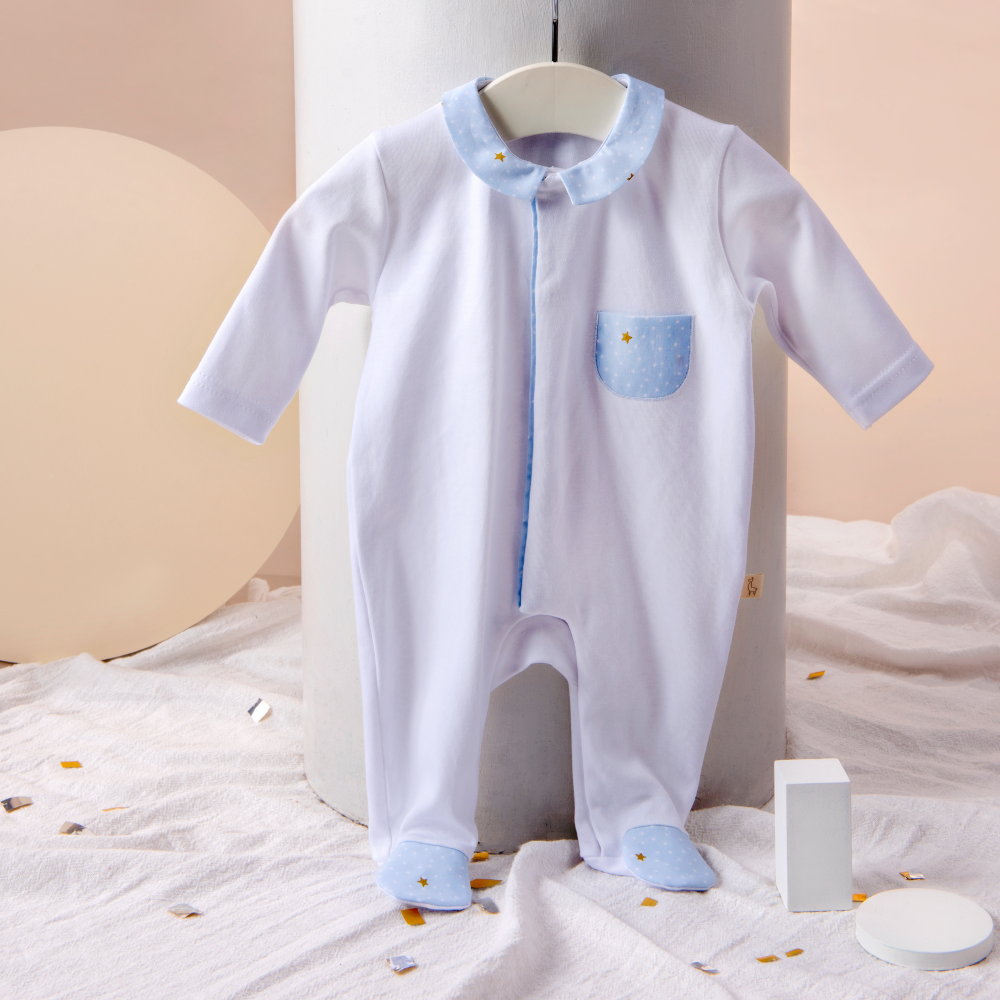 Baby Gi Dreams White Sleepsuit with Blue Pocket