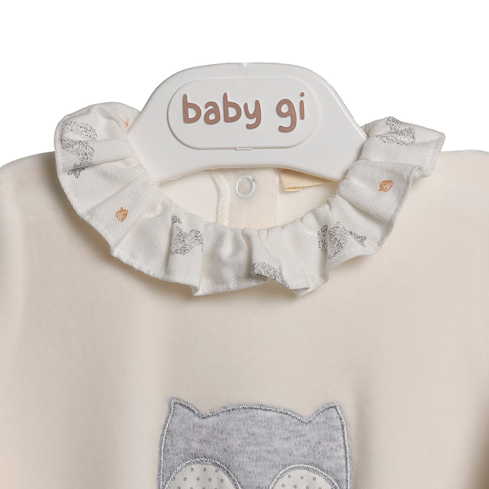 Baby Gi Fox Frill Collar Cream Velour Sleepsuit