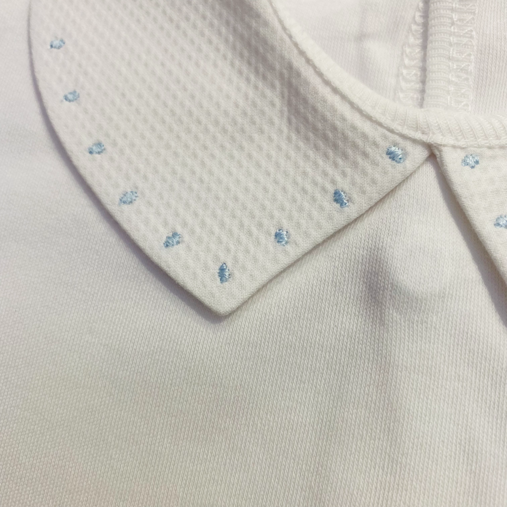 Baby Gi White Long Sleeved Bodysuit with Blue Polka Dot Collar