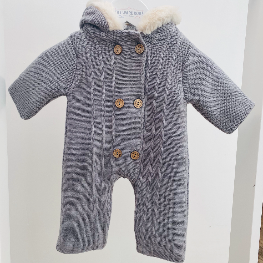 Wedoble Knitted Pramsuit with Fur Hood