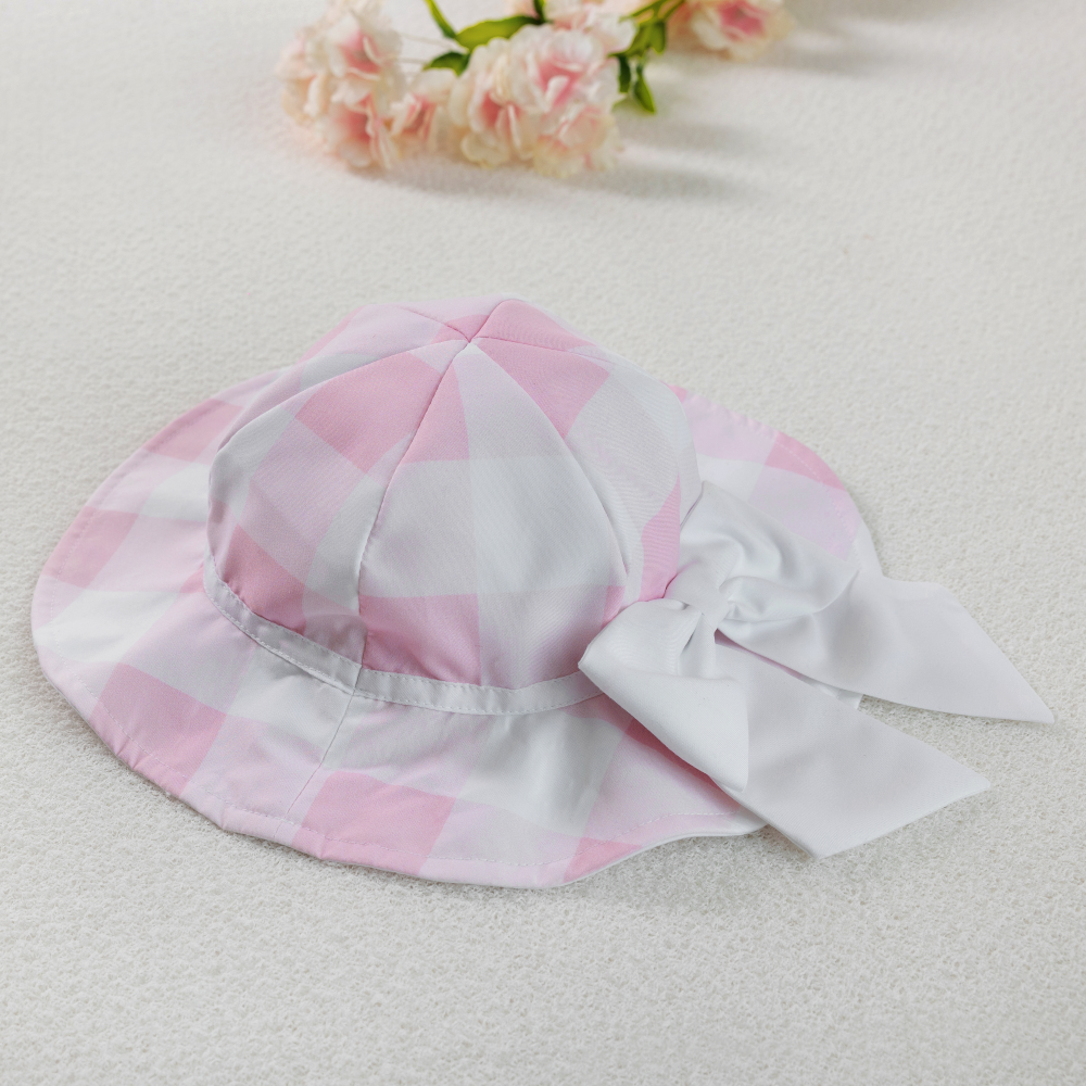 Meia Pata Girls Bow Pink Chess Sun Hat