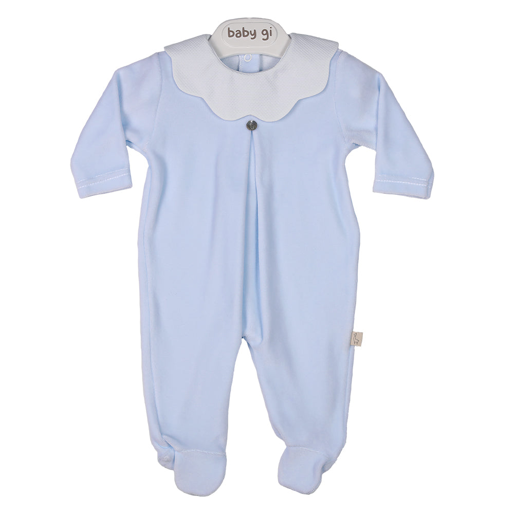 Baby Gi Blue Velour Pique Sleepsuit1
