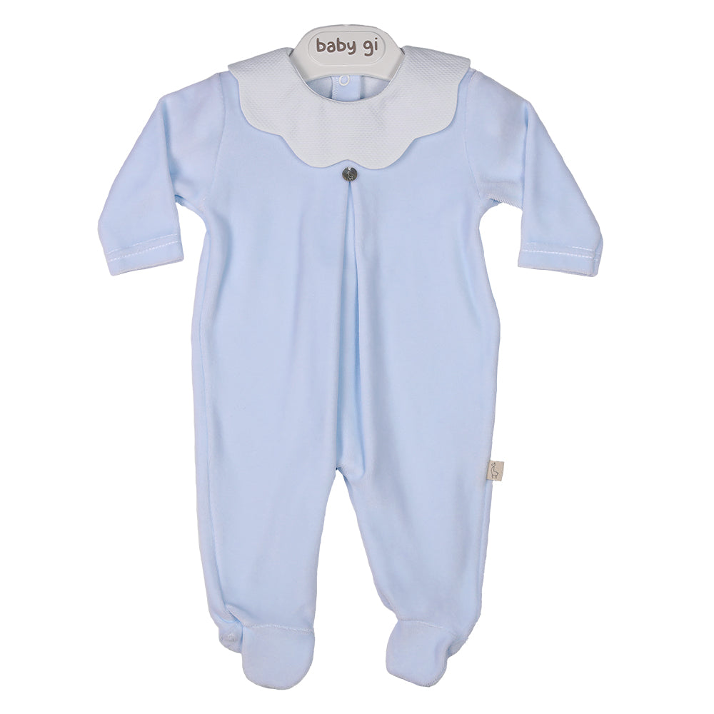 Baby Gi Blue Velour Pique Sleepsuit