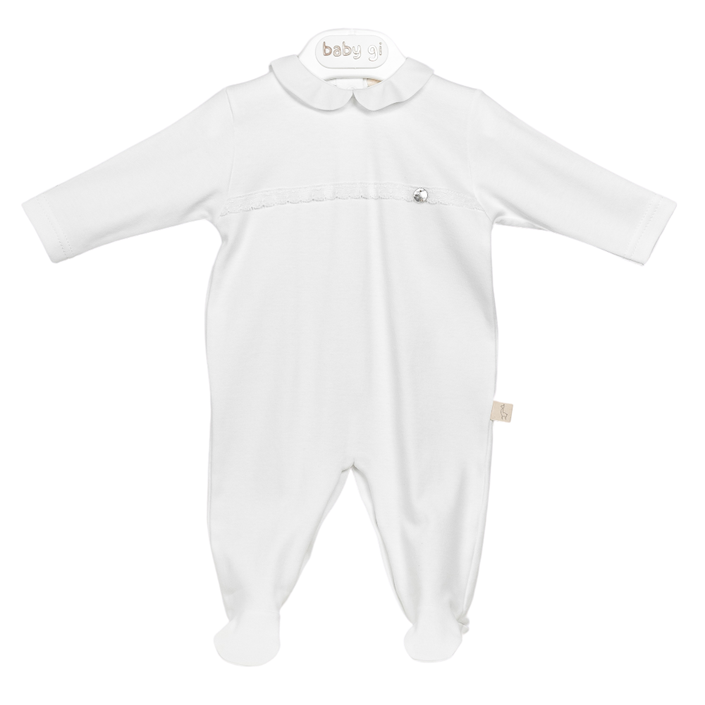 Baby Gi White Cotton Sleepsuit with Lace
