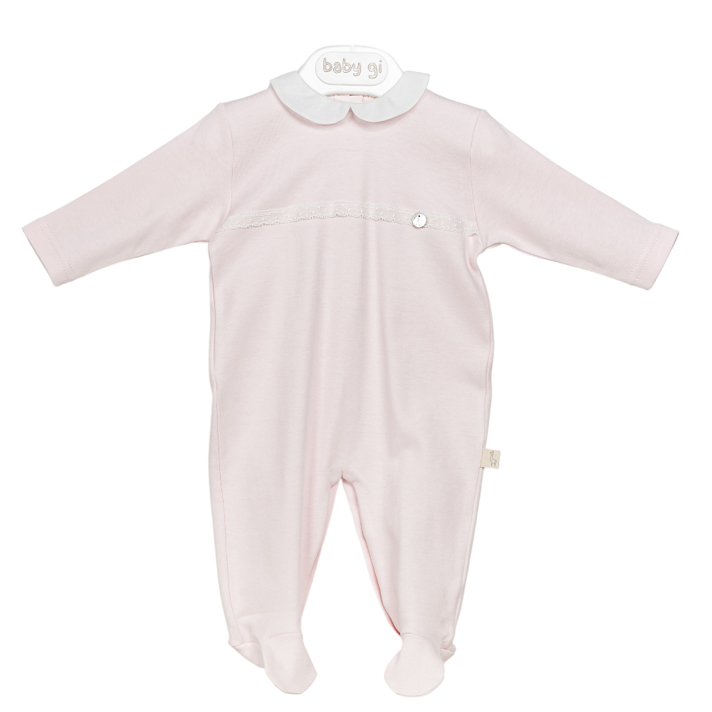 Baby Gi Pink Cotton Sleepsuit with Lace