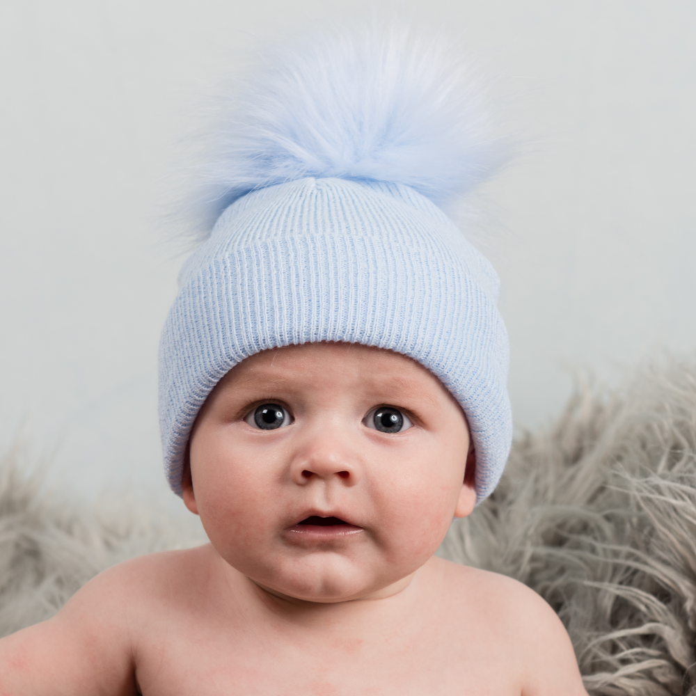 Pom Pom Envy Single Baby Knit Blue Pom Pom Hat