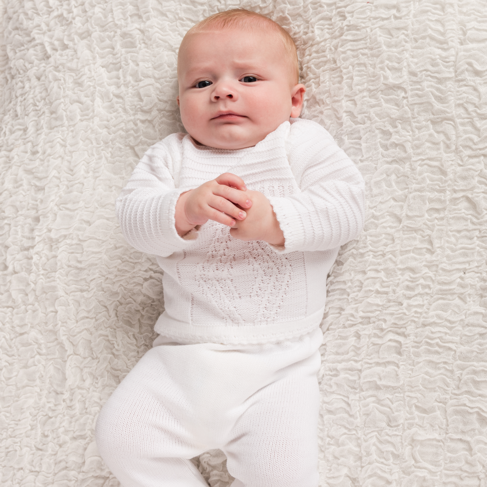 White Knitted Piece set with Scalloped Neckline