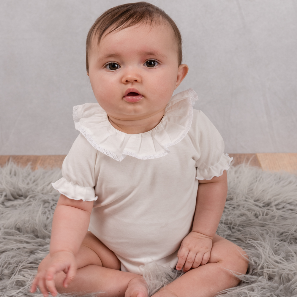 Baby Gi Cream Short Sleeved Bodysuit with Frill Collar