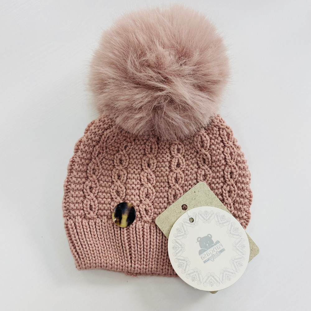 Pangasa Cable Knit Faux Fur Hat vintage rose