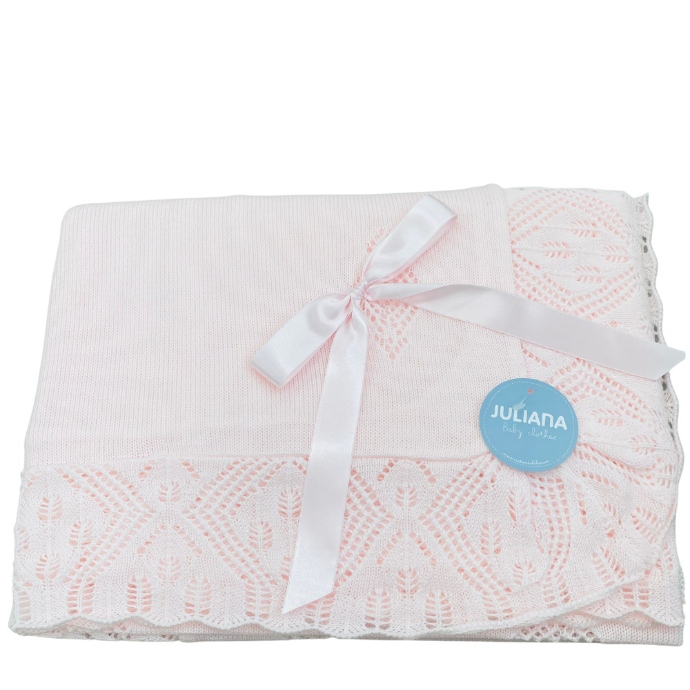 Juliana Pale Pink Knitted Bow Blanket 