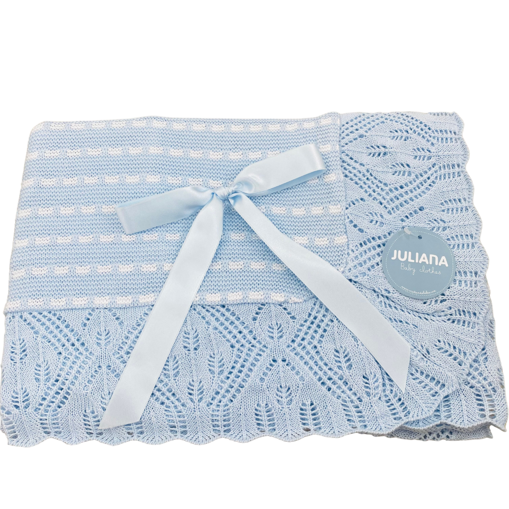Juliana Baby Blue & White Knitted Blanket