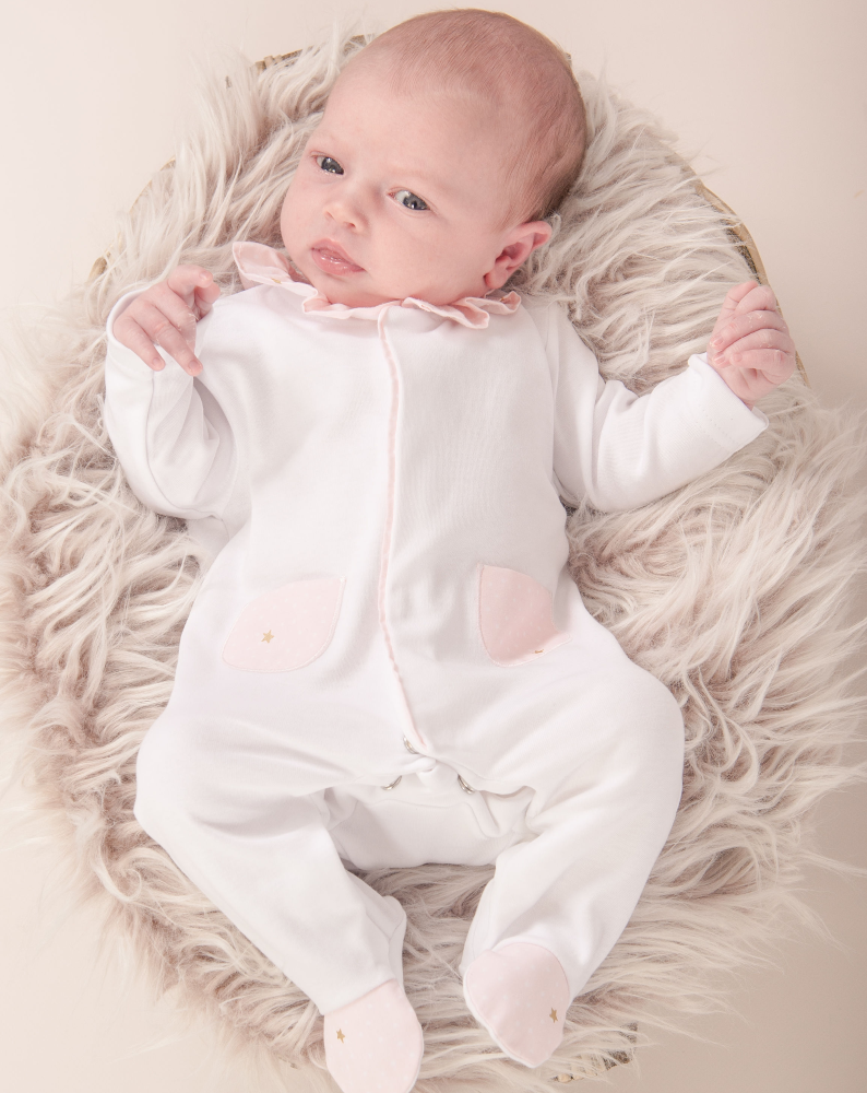 Baby Gi Dreams White Sleepsuit with Pink Pocket