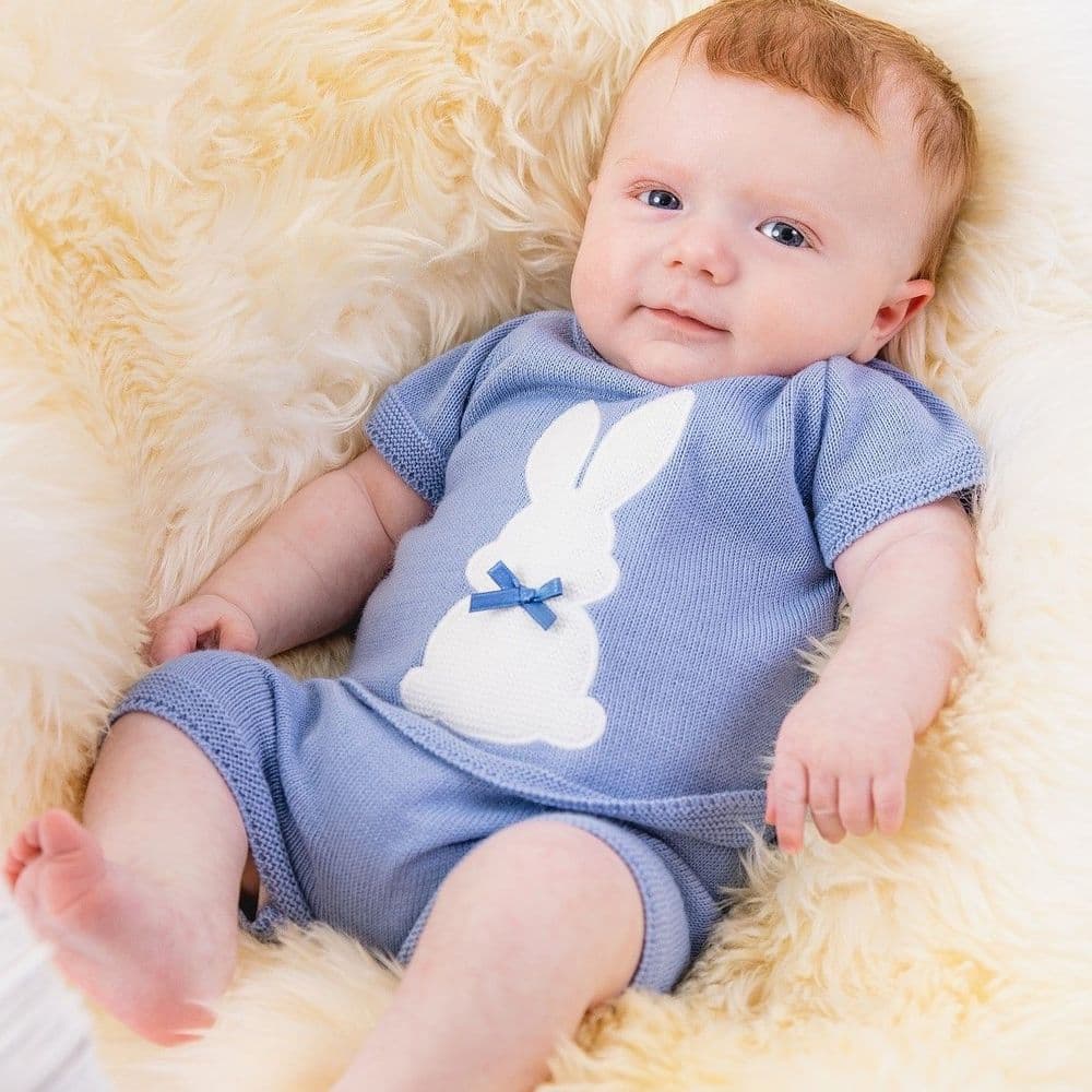 Boys Blue Knitted Bunny Top & Short