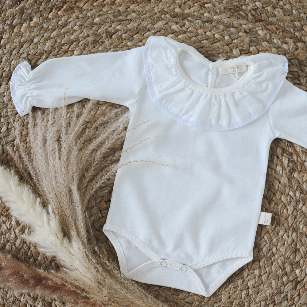 Baby Gi Cream Long Sleeved Bodysuit with Frill Collar