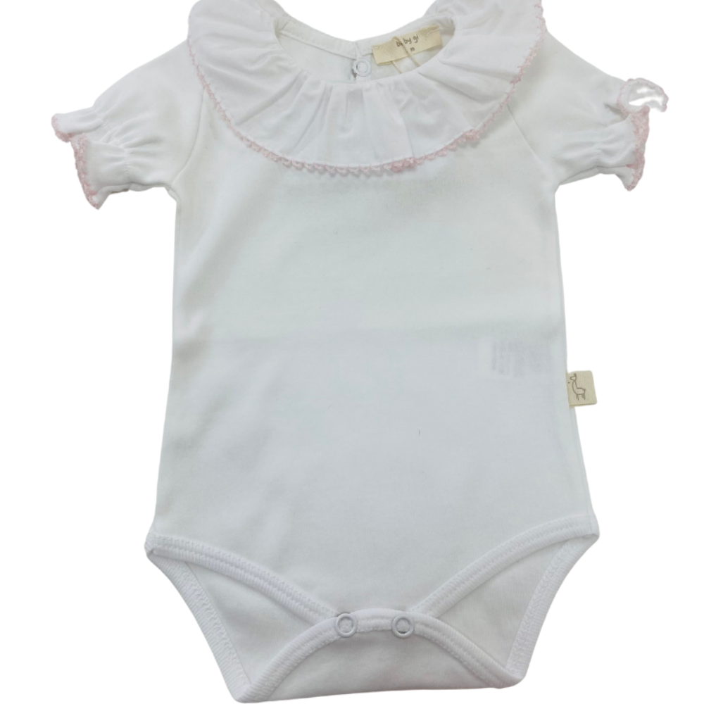 Baby Gi Short Sleeved Bodysuit with Pink Trim Collar