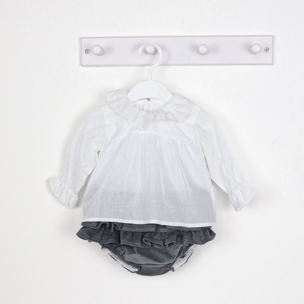 Baby Gi Frilly Fox Grey Bloomers & White Frill Collar Top