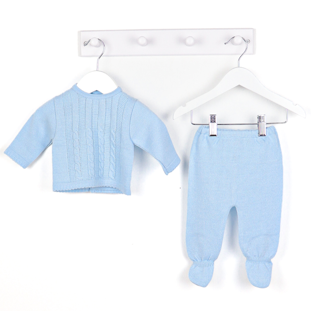 Blue Knitted Ribbed 2 Piece Set
