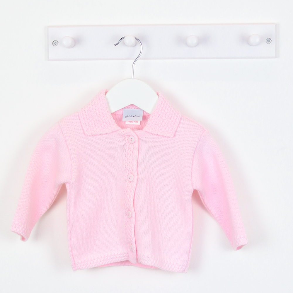 Girls Pink Button Up Cardigan with Collar