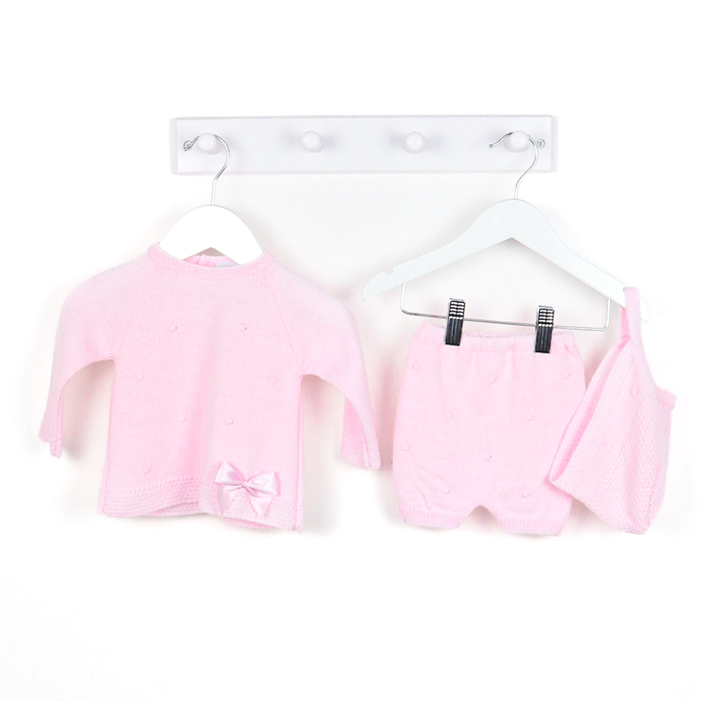 Dandelion Pink Girls Knitted Top, Shorts & Hat Set