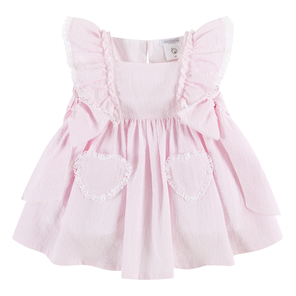Deolinda Girls Pink Pinstripe Heart Dress