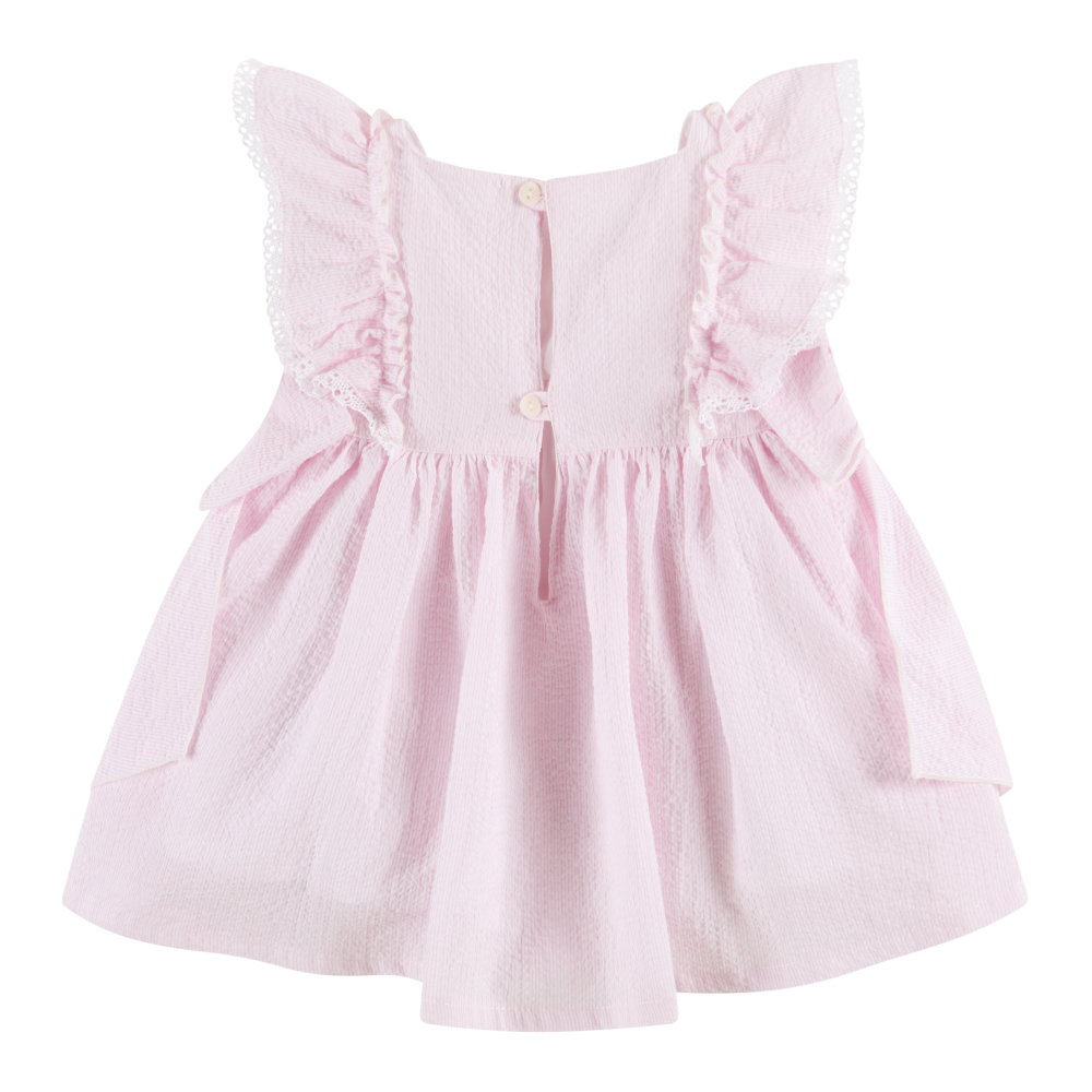 Deolinda Girls Pink Pinstripe Heart Dress