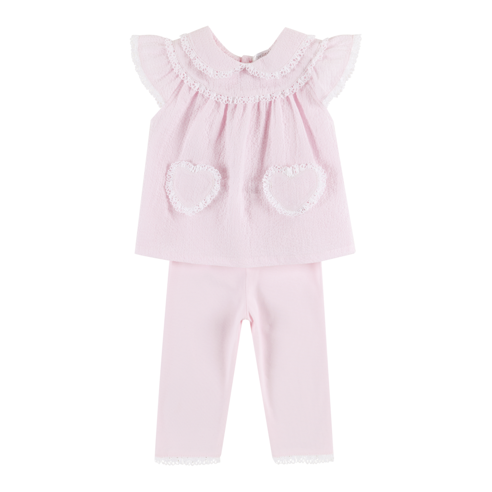 Deolinda Girls Pink leggings & Top Heart Set